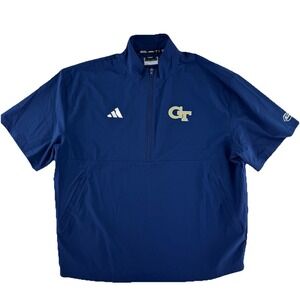 Adidas Georgia Tech Yellow Jackets Baseball 1/4 Zip Windbreaker Mens XL Blue
